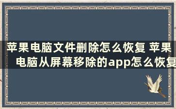 苹果电脑文件删除怎么恢复 苹果电脑从屏幕移除的app怎么恢复